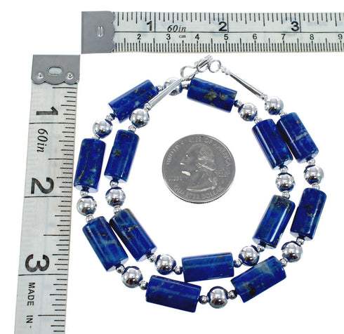 Lapis Sterling Silver Native American Bead Necklace JX127164